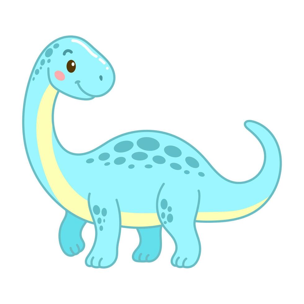 Cute blue cartoon brachiosaurus dinosaur with long neck and smile vector