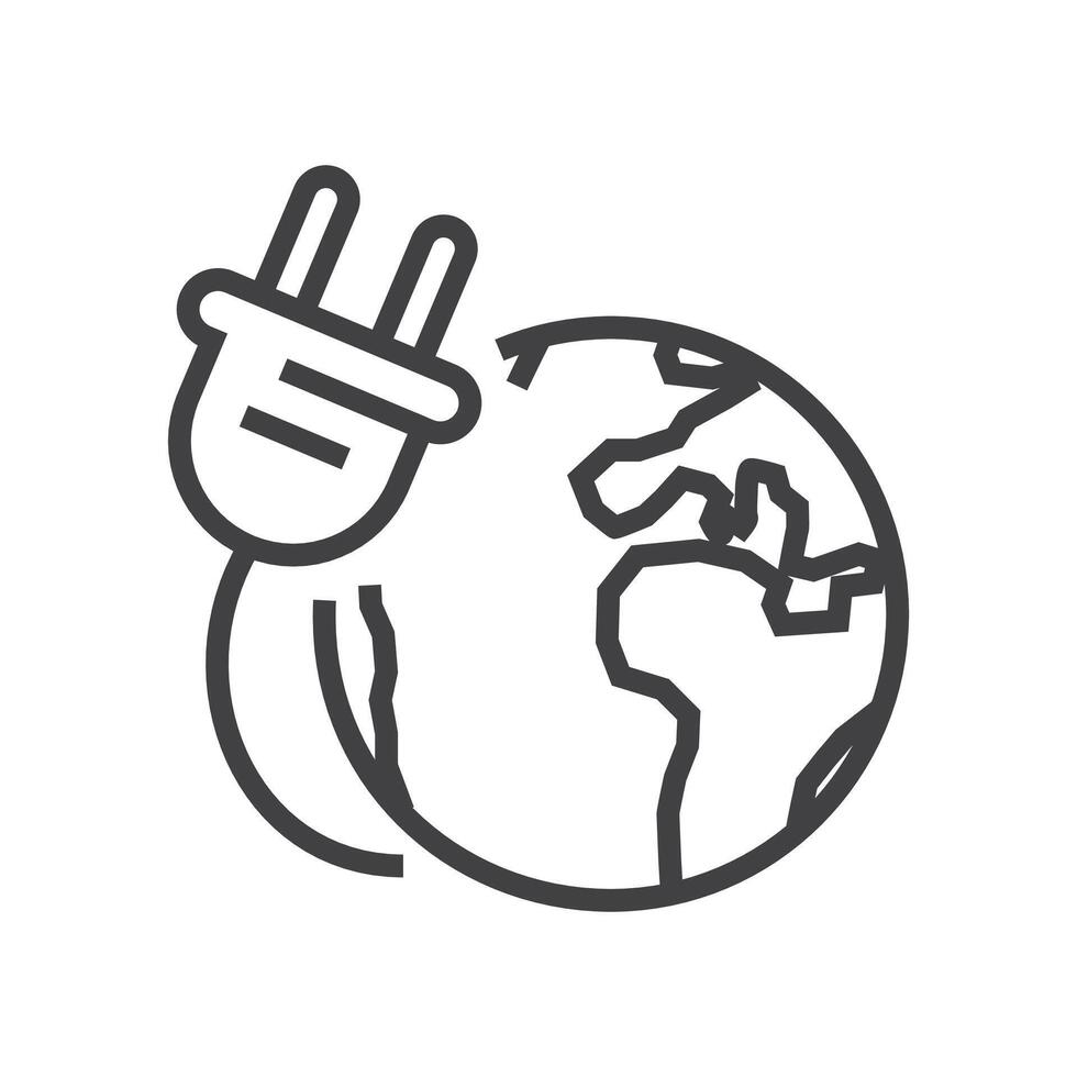 Globe with plug. Ecology icons. Editable stroke. vector