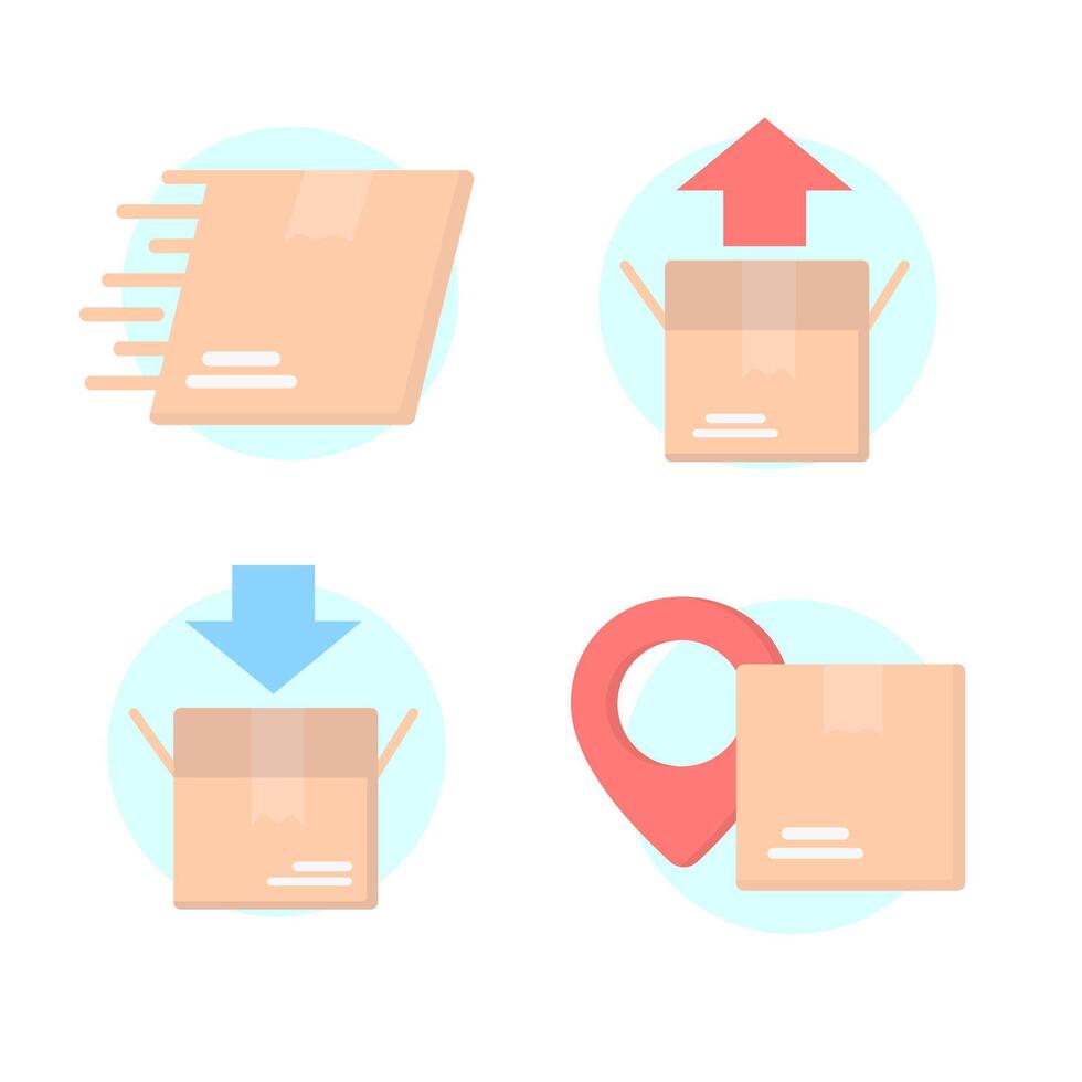 Set of delivering box icons on a white background. Blue and red. Flat design illustration. graphics vector