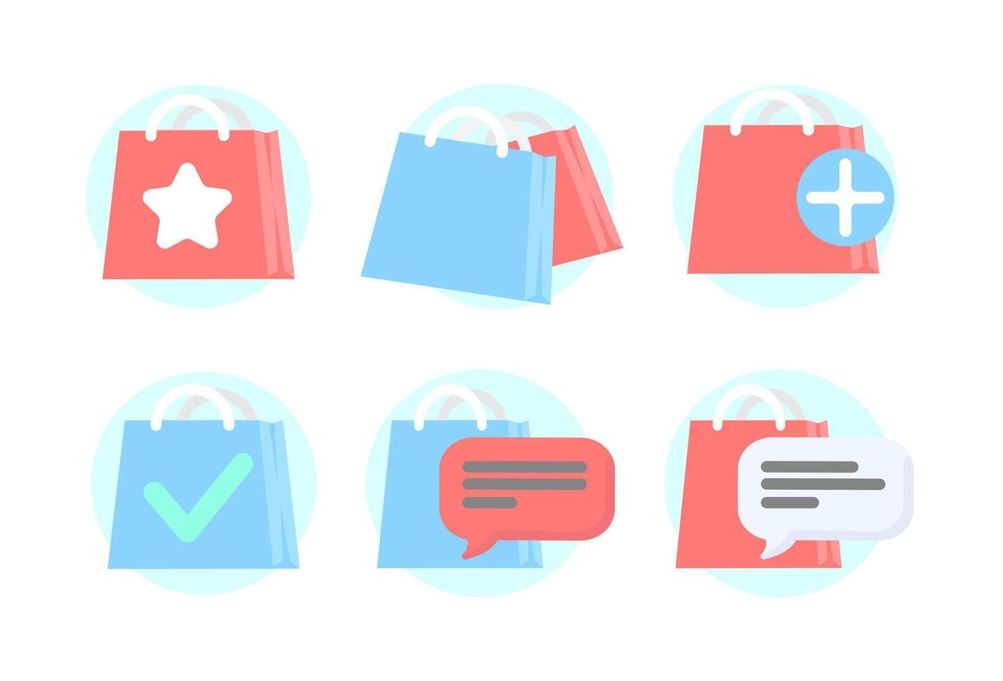 Set of blue and red shopping bags iocns. Flat design illustration. graphics vector