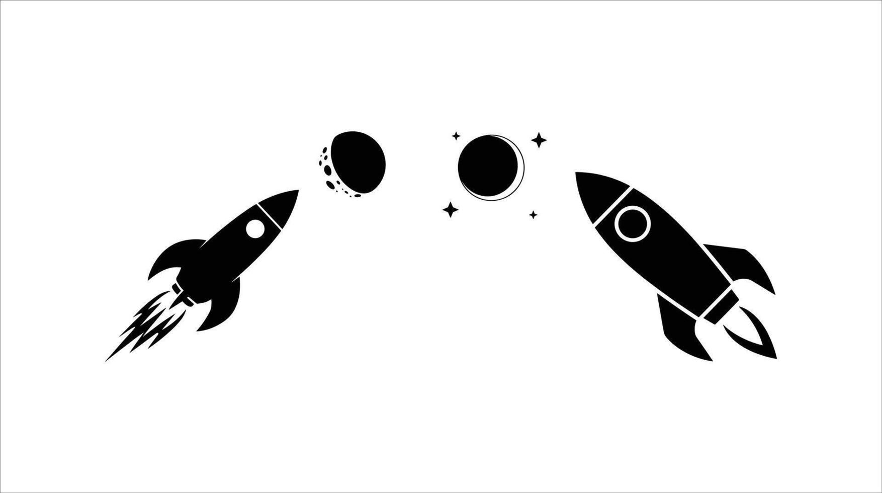 Rocket and Moon Silhouettes, Space Exploration and Cosmic Art vector
