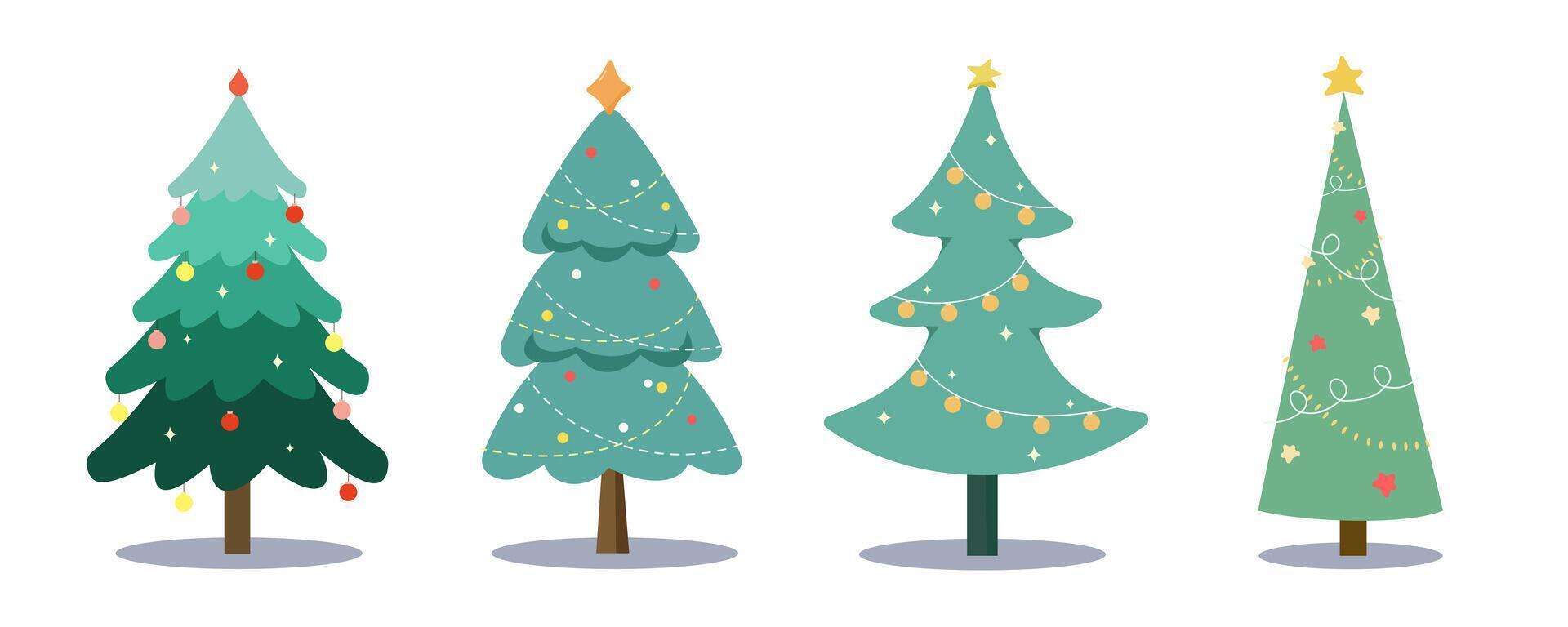 Collection of Christmas trees. Colorful illustration in flat cartoon style vector