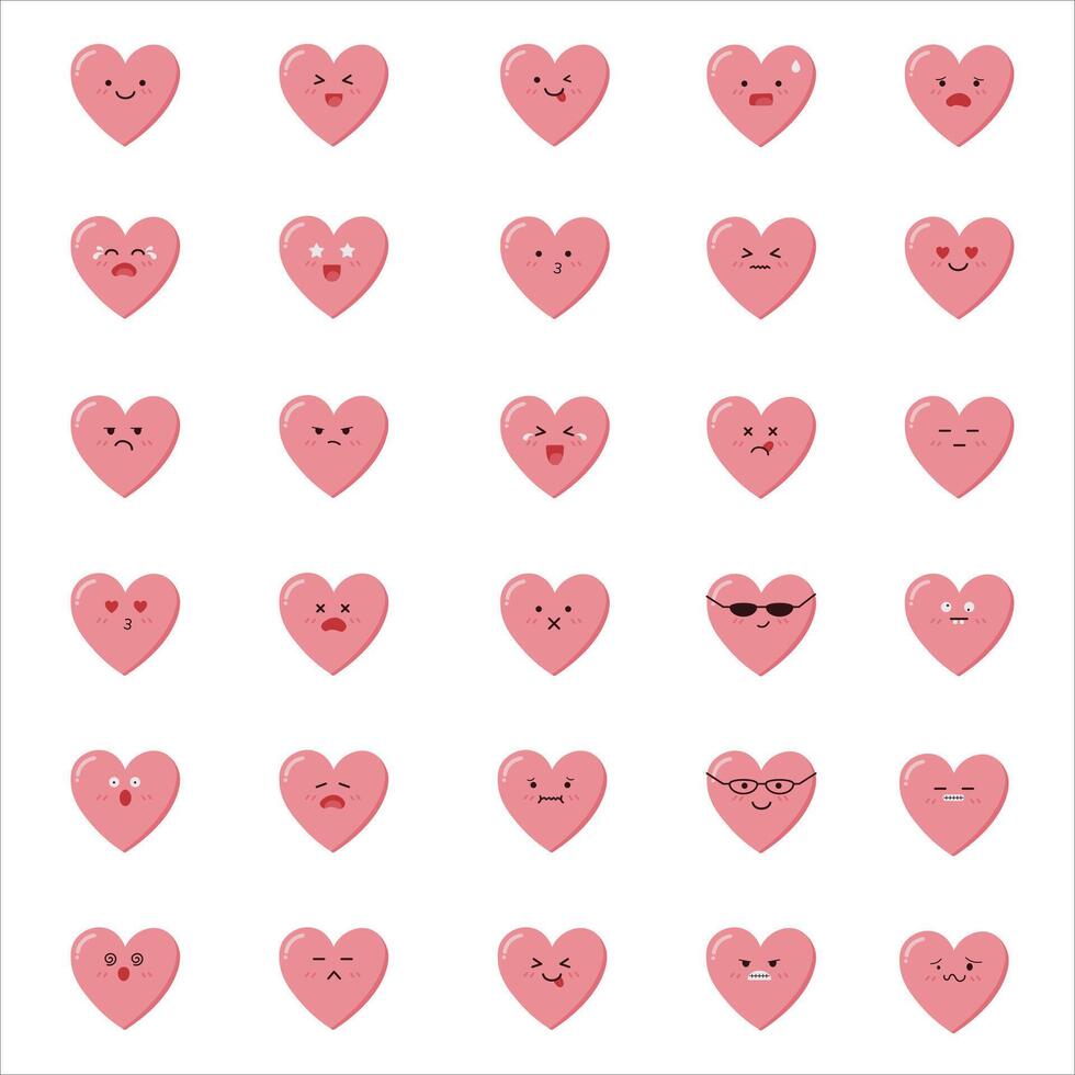 Heart emoji facial expression set illustration. vector