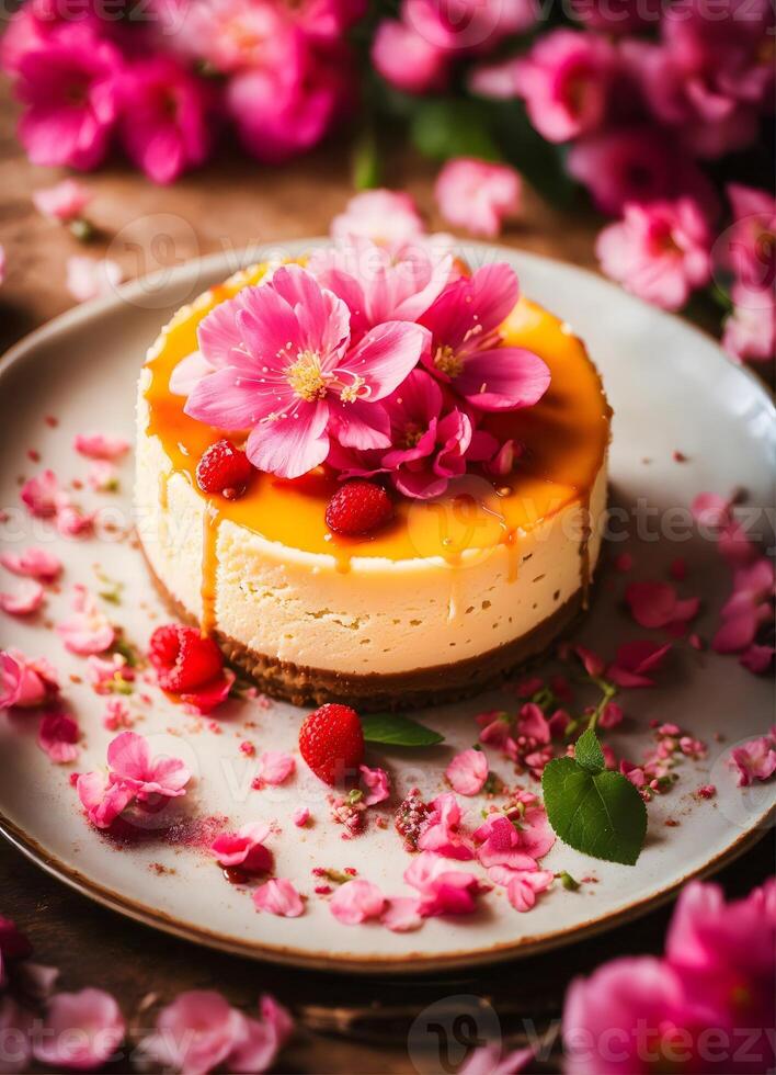 Elegant Floral Cheesecake photo