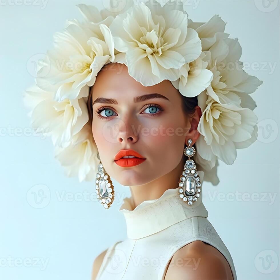 Hyperrealistic Portrait with Floral Crown photo