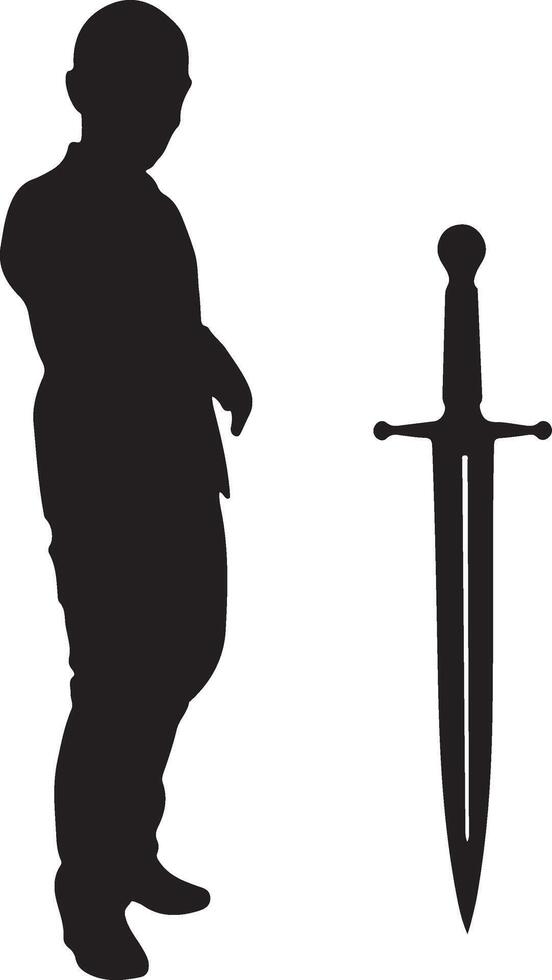 Silhouette of a man with a sword and a dagger vector