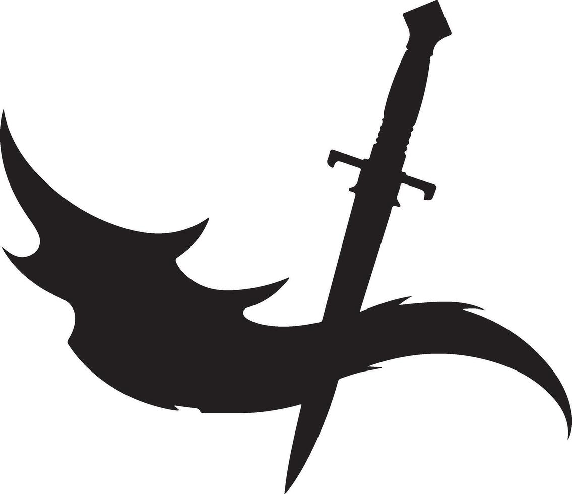 Sword with black and white wings on white background vector