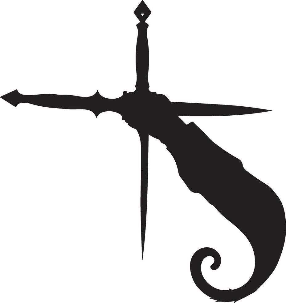 A silhouette of a sword with a cross on it vector