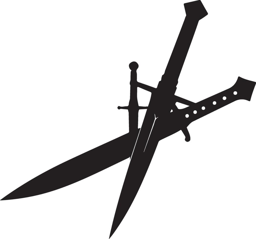 Two swords are shown in silhouette on a white background vector