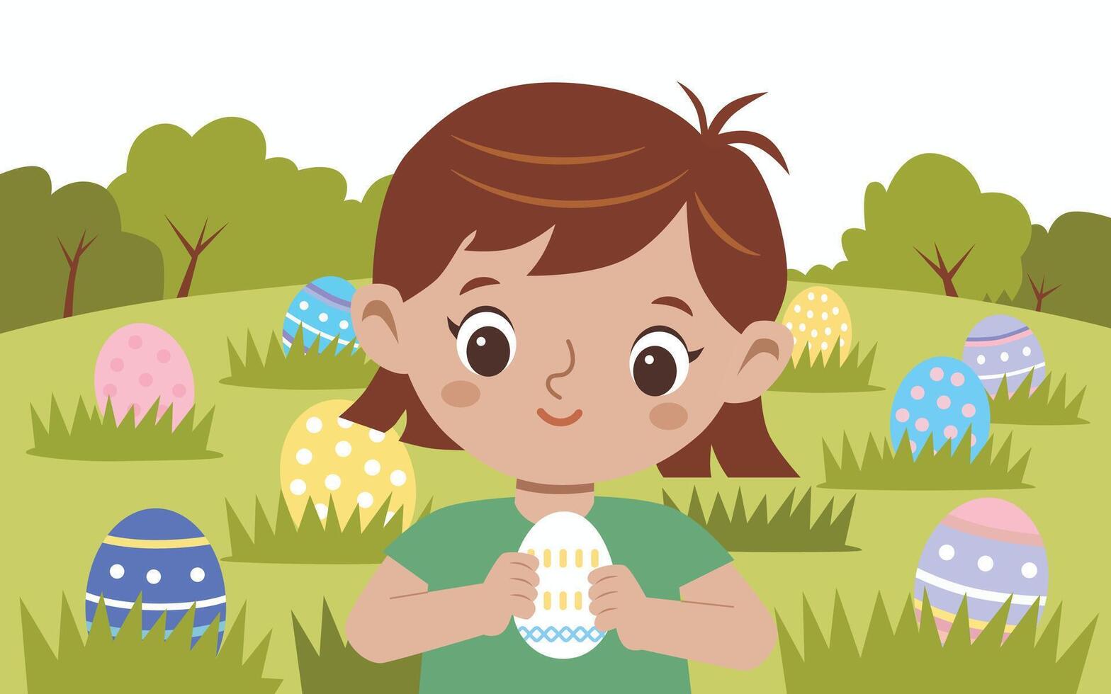 Girl Enjoying Easter Egg Hunt vector