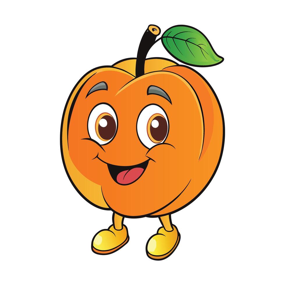 Funny Apricot Character on White Background Cute Fruit Cartoon Illustration vector