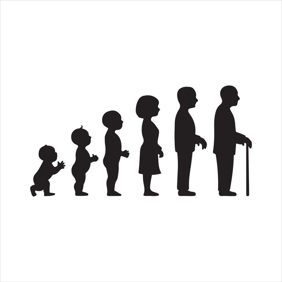 Human in different ages black silhouette vector