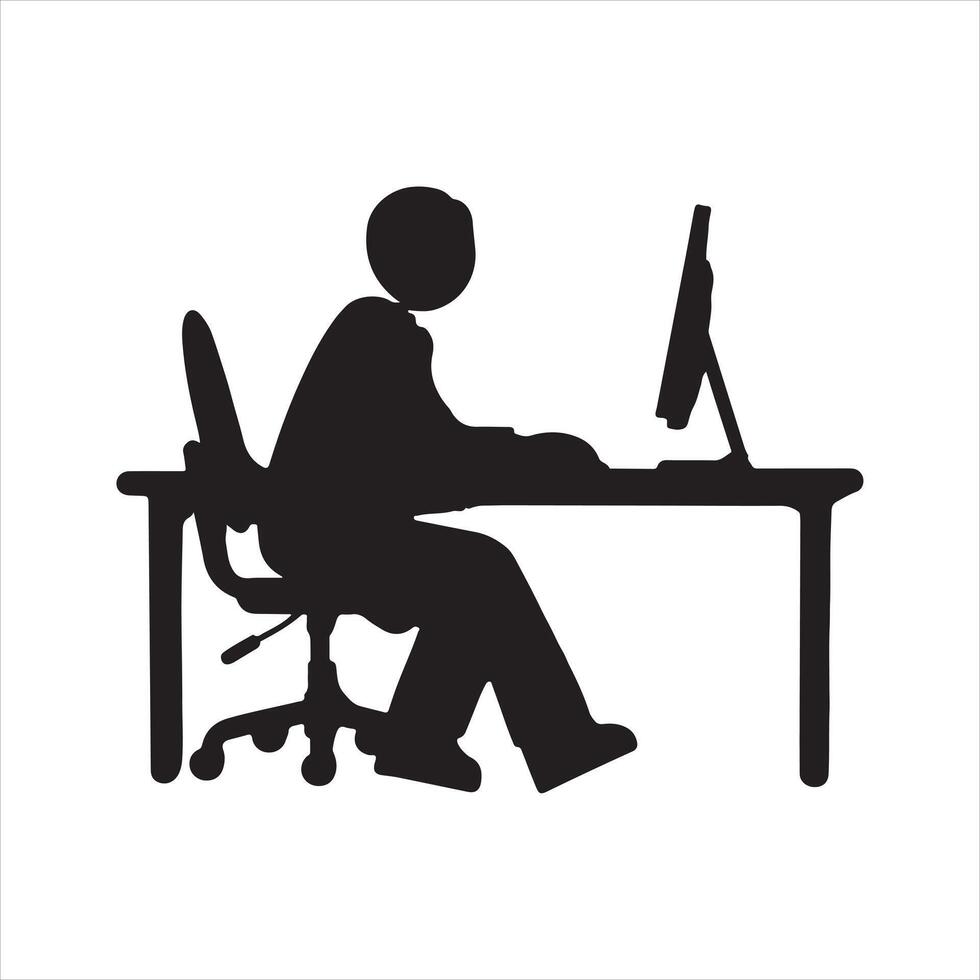 a desk with a chair and computer black silhouette vector