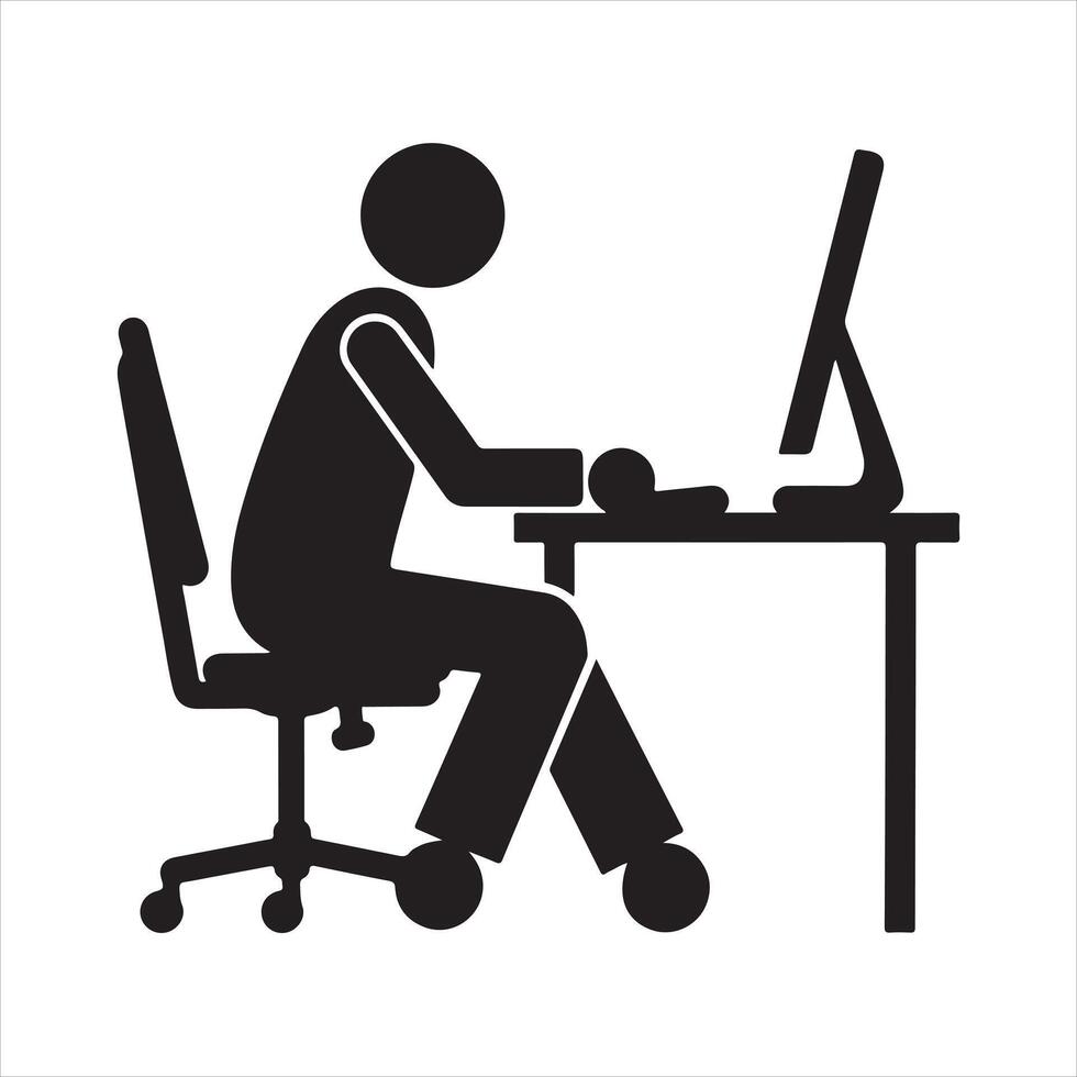Desk with a chair and computer silhouette vector