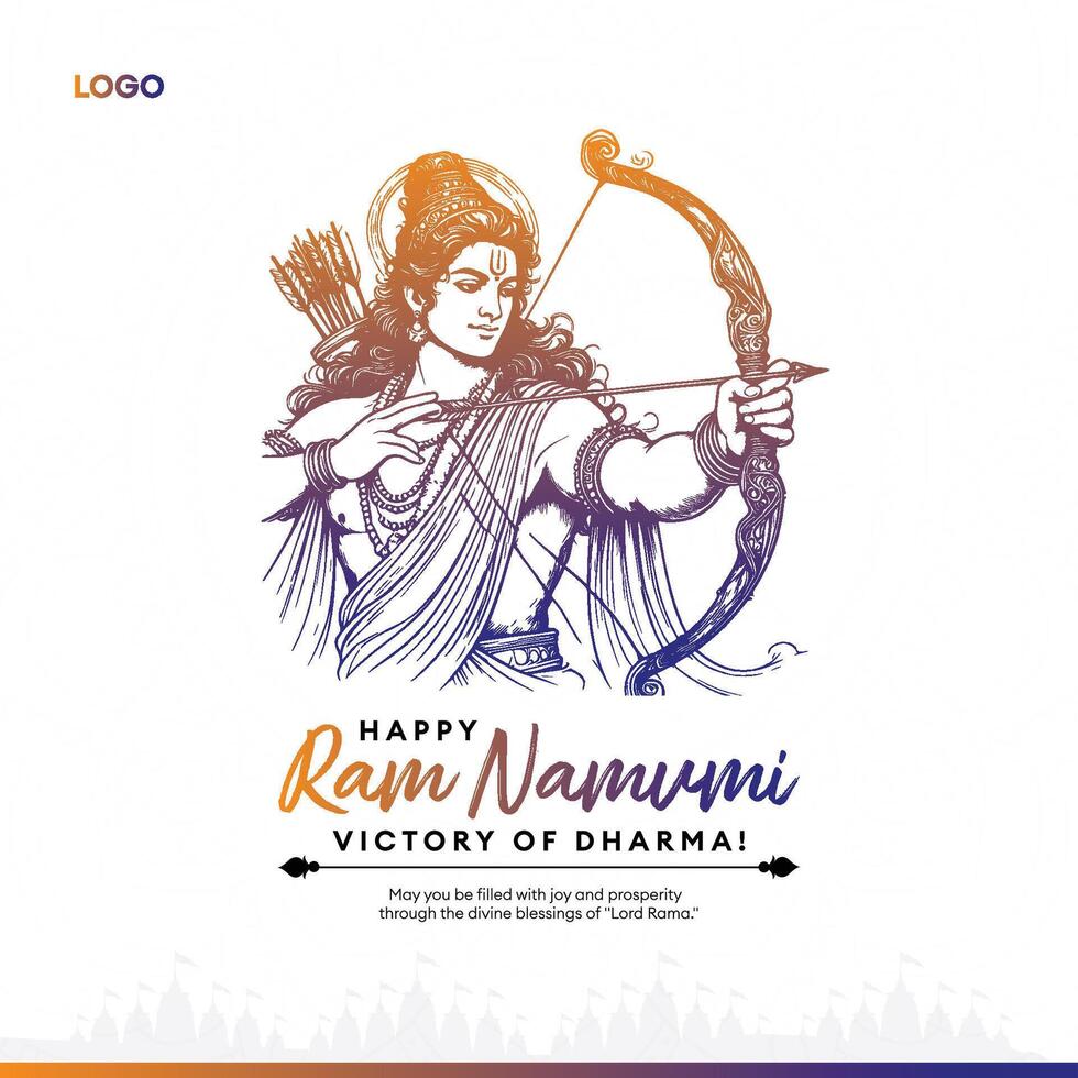 Happy Ram Navami Greeting Card Divine Illustration of Lord Rama vector