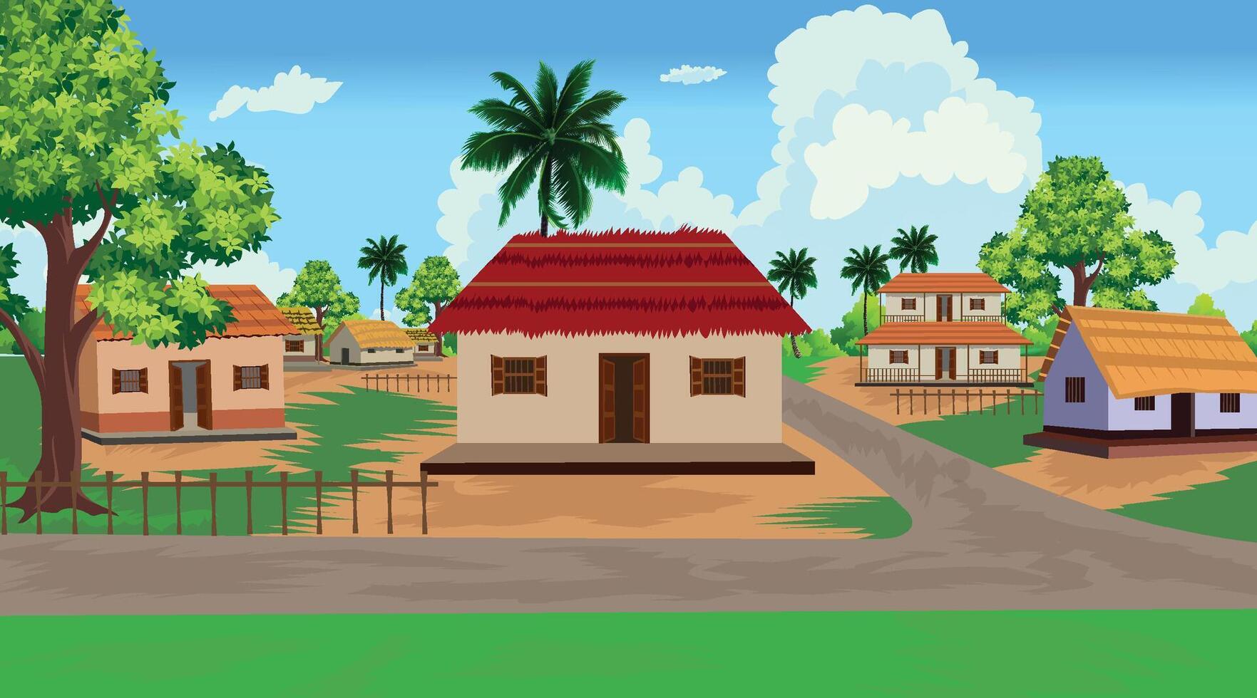 Beautiful view of the village, green tree, Beautiful sky, Houses and houses in rural Bengal, village backround vector