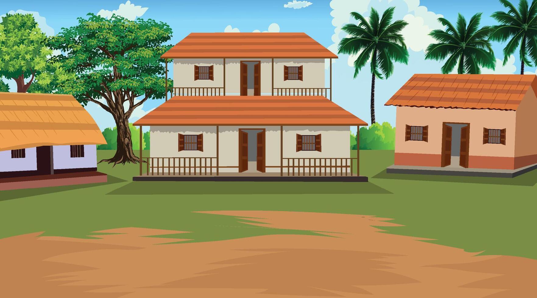Beautiful village scene,green tree, Beautiful sky vector