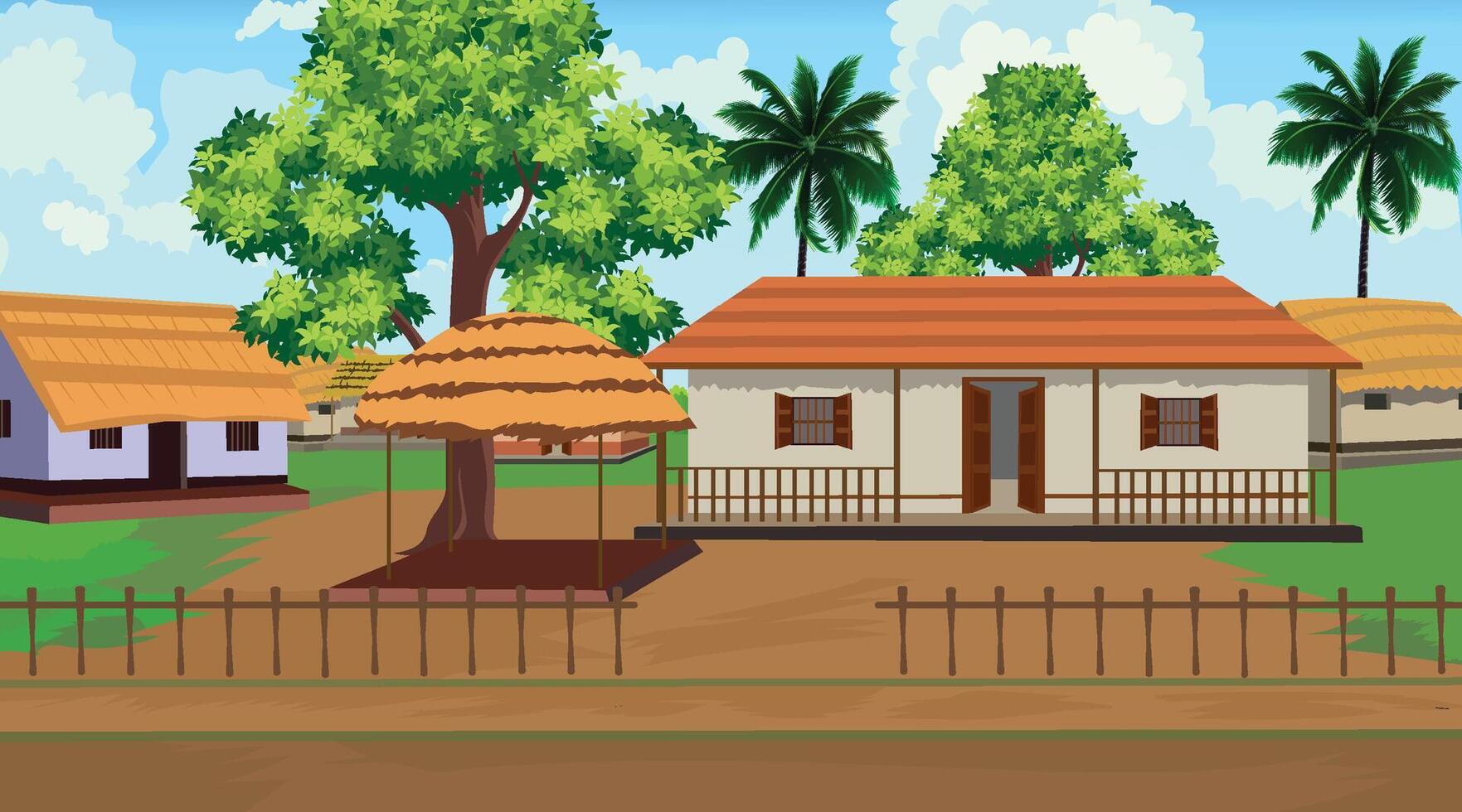 Beautiful view of the village, green tree, Beautiful sky, Houses and houses in rural Bengal vector