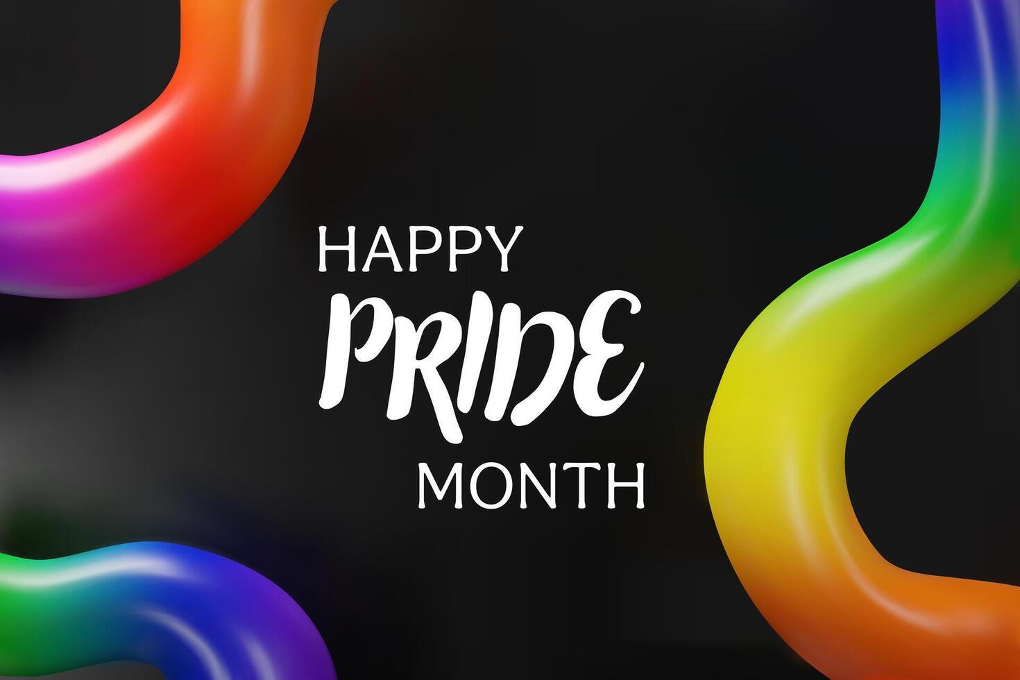 3d rainbow 3 lines on black background for Pride month. Three-dimensional illustration. Sexual diversity freedom for gay, transgender, LGBTQIA people. Love promotion scene. Showroom template. vector