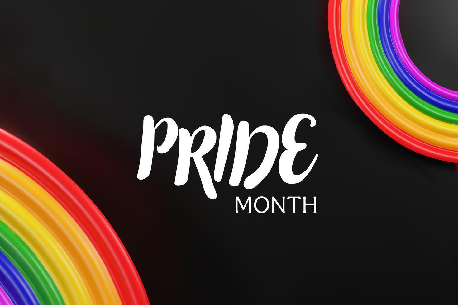 3d rainbow lines on black background for Pride month. Three-dimensional illustration. Sexual diversity freedom for gay, transgender and LGBTQIA people. Love promotion scene. Showroom template. vector