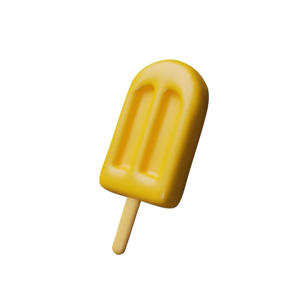 3d right frozen ice cream. Three-dimensional illustration summer food sweet dessert. Realistic tasty cool snack. Milk gelato on the stick. Fruit sorbet eskimo. vector