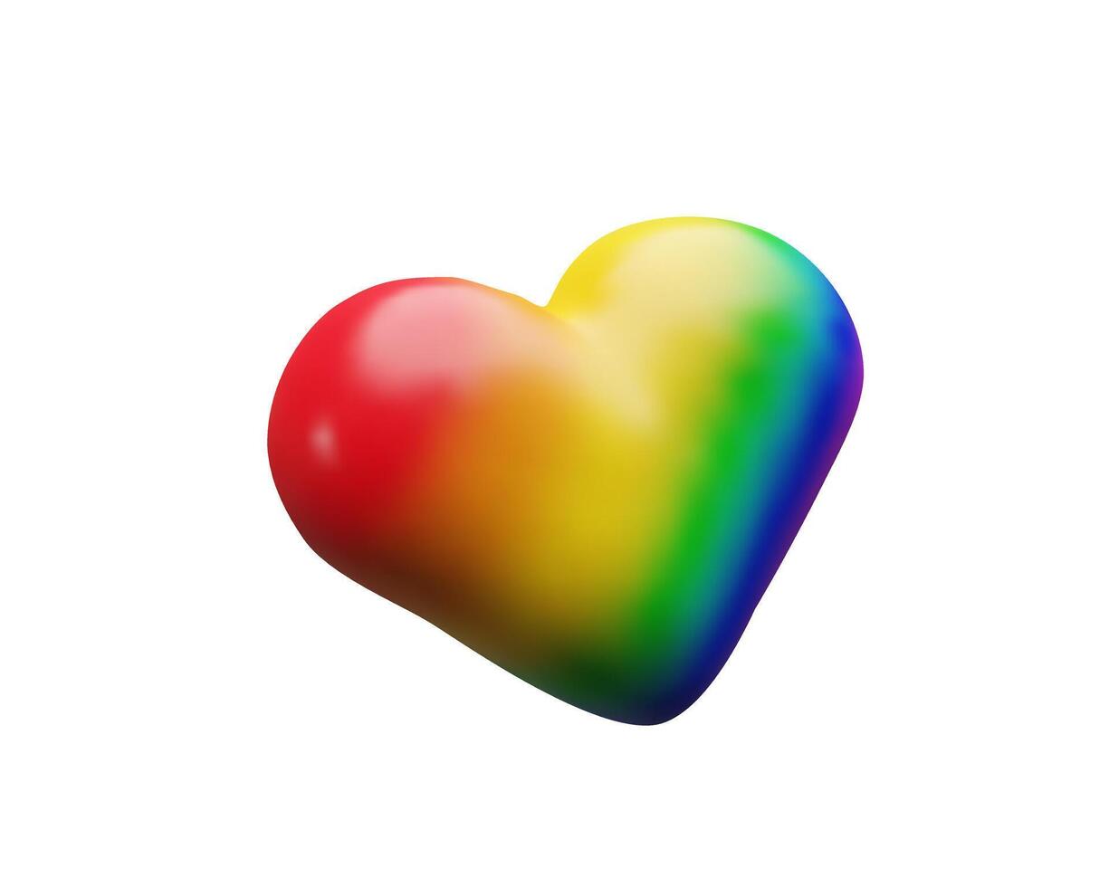 3d rainbow left flag heart for Pride Month. Three-dimensional illustration to sexual diversity. Gender freedom for LGBTQIA rights. community. Gay lovers, transgender couple, lesbian marriage. vector
