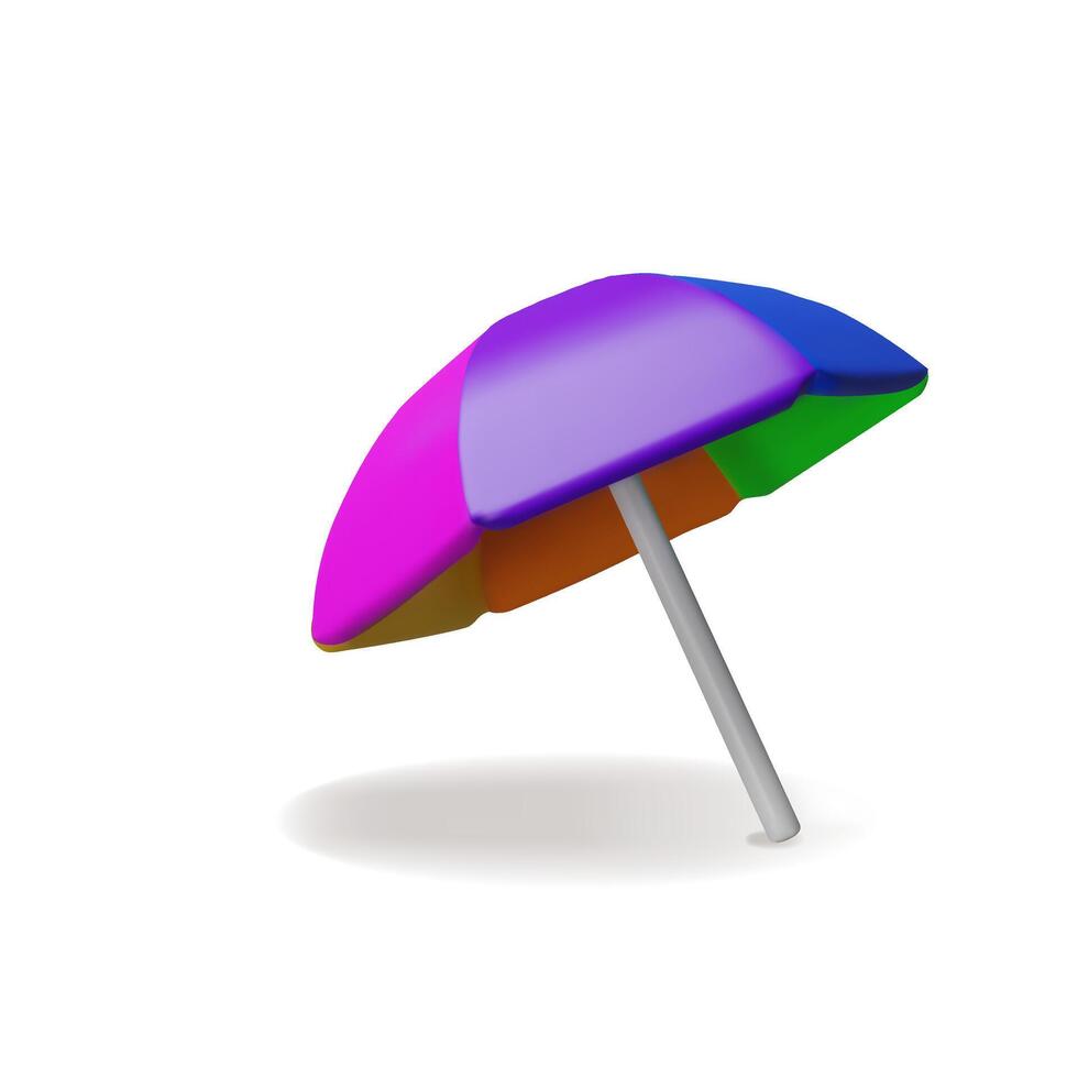 3d beach umbrella left. Travel illustration. Three-dimensional sun parasol for summer holiday season. Relax vacation. Sunshade protection on the sand on the sea, ocean. Tropical rest in the shadow vector