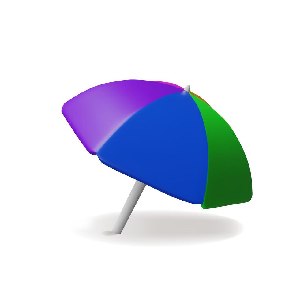 3d beach umbrella right. Travel illustration. Three-dimensional sun parasol for summer holiday season. Relax vacation. Sunshade protection on the sand on the sea, ocean. Tropical rest in the shadow vector