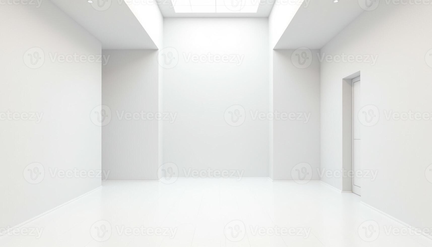 Empty white room with skylight and white floor photo