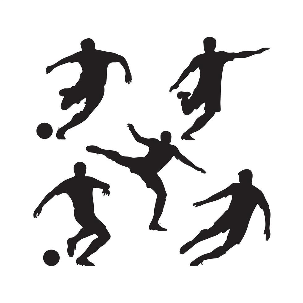figures of soccer players in various dynamic silhouette black vector