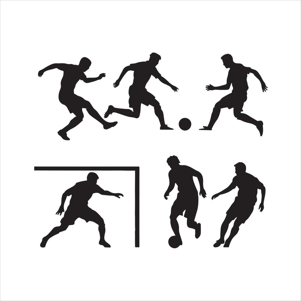 figures of soccer players in various dynamic silhouette vector