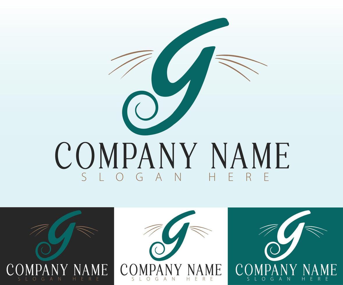 A simple and modern logo concept that merges the letter G with cat whiskers for a pet brand. vector
