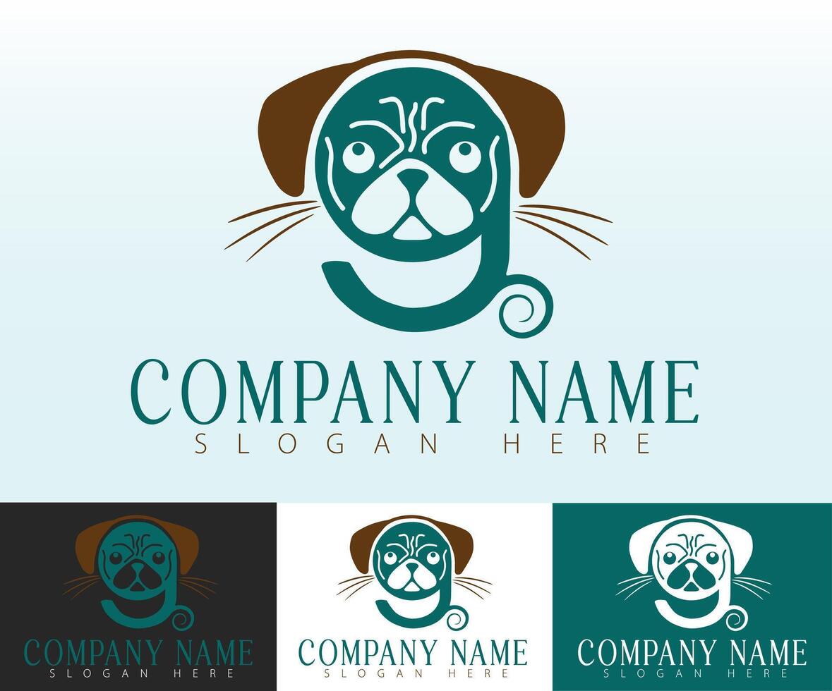 A logo where a pug dog is integrated into the design of the letter G. vector
