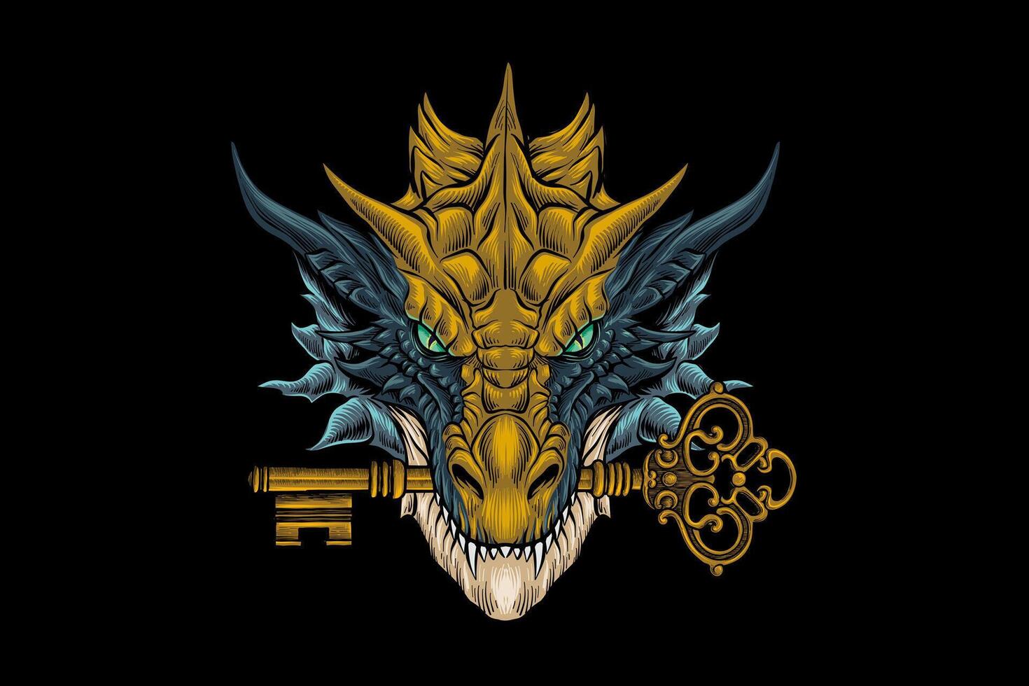 illustration of dragon head and key vector