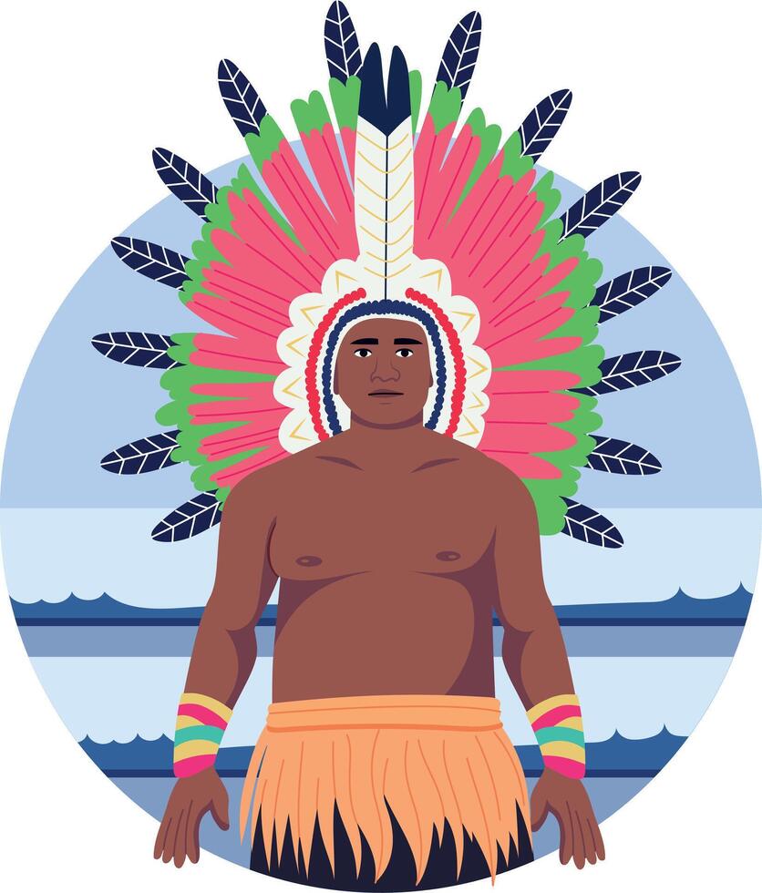 A flat style illustration of a tribal native man vector