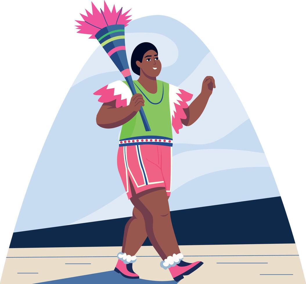 A character doing a traditional parade walk, flat illustration vector