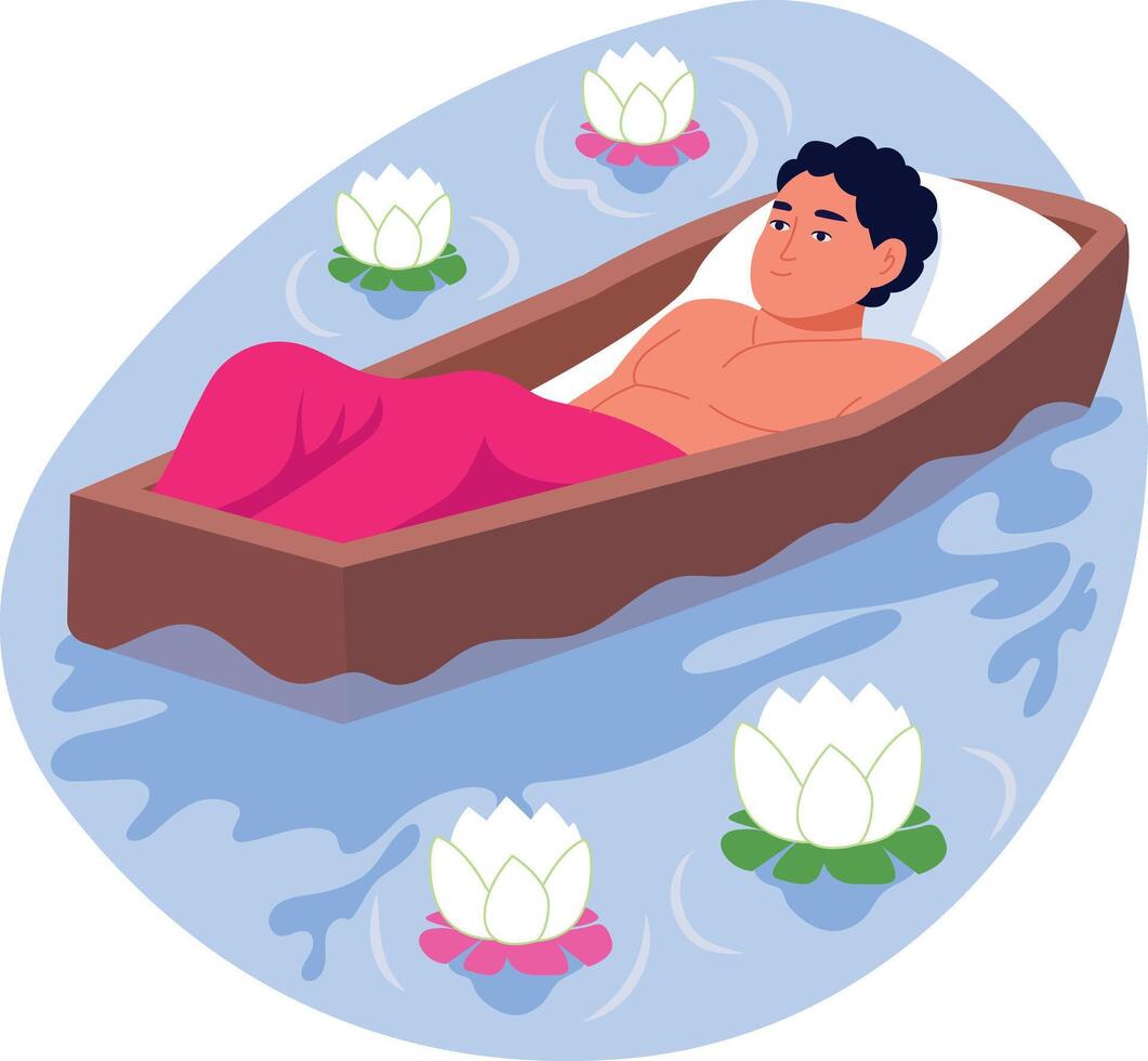 A character taking a floating spa, flat style illustration vector
