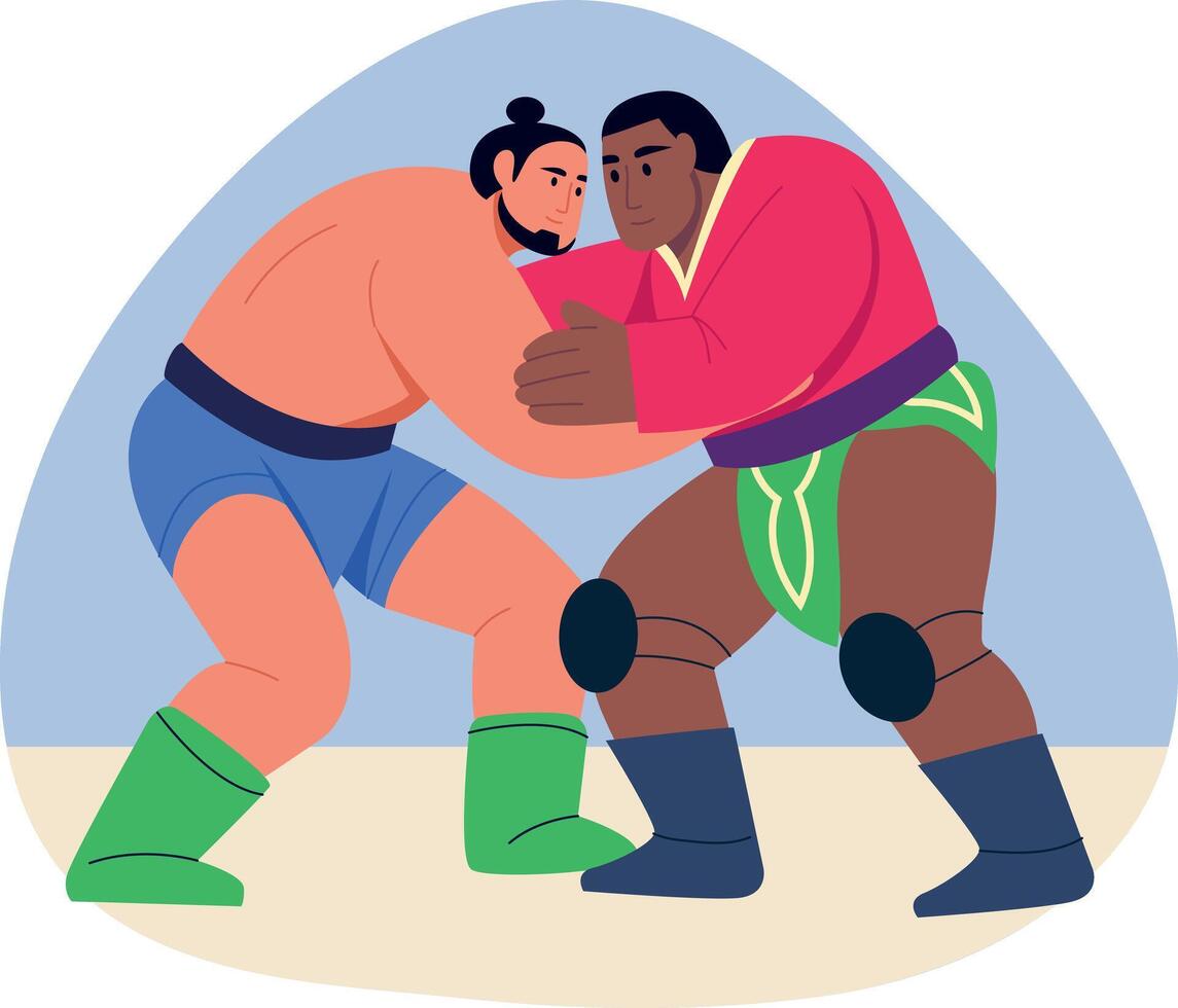 A flat style illustration of mongolian wrestling vector