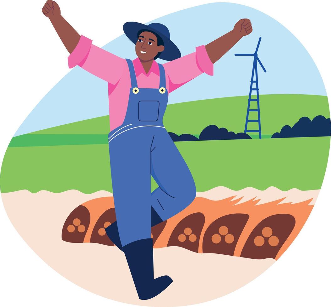 Flat style illustration of a happy farmer dancing vector