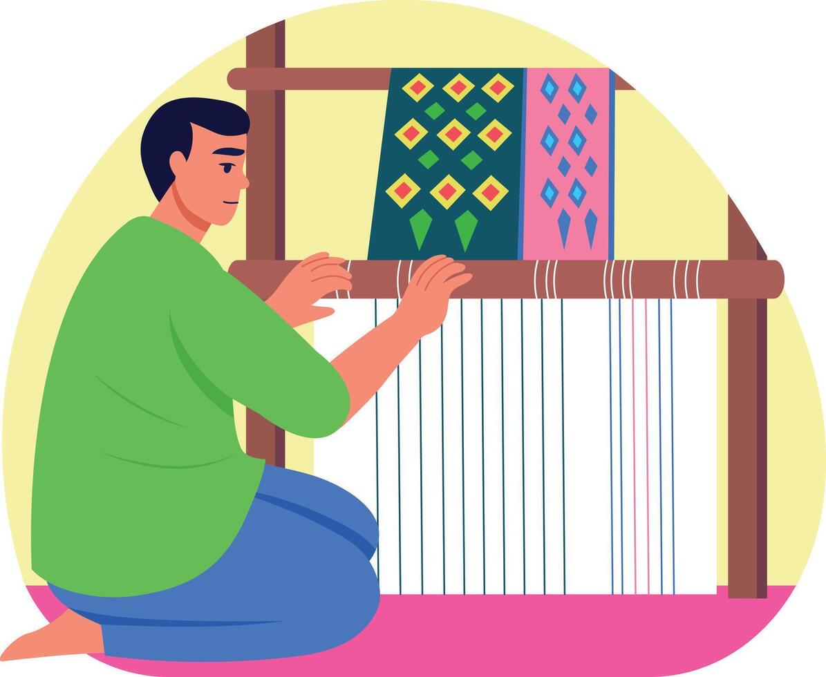 A flat style illustration of a weaving character vector