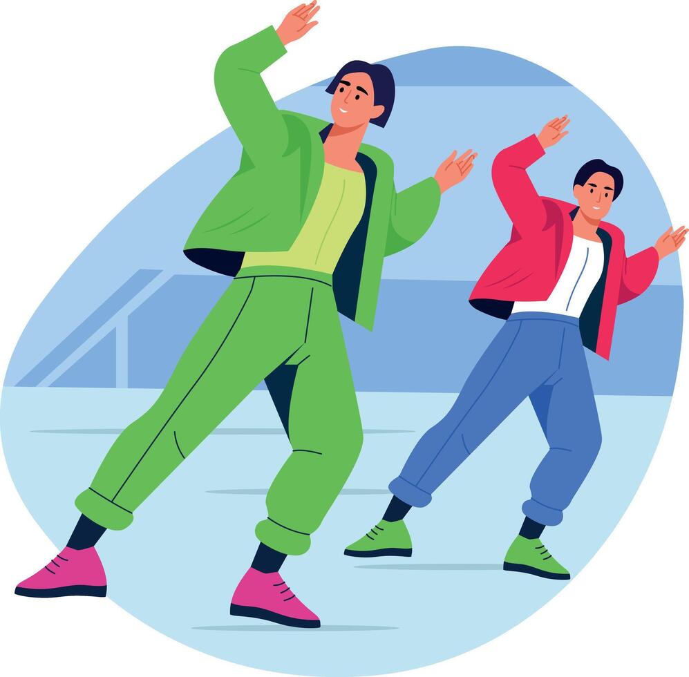 Two character doing kpop dance, flat style illustration vector