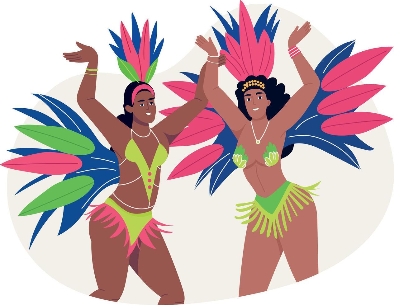 A flat style illustration of female samba dancers vector