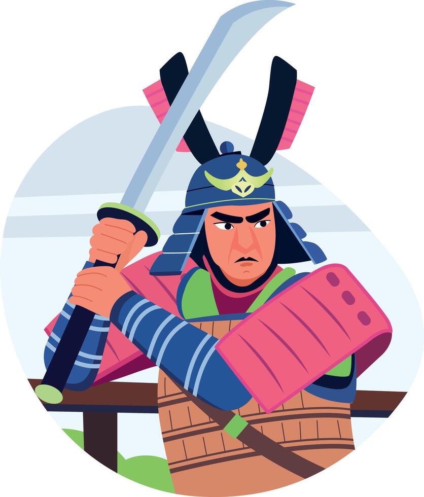 A flat style illustration of a samurai character vector