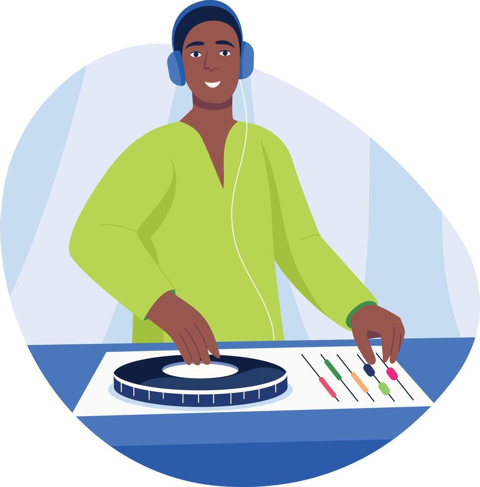 A flat style illustration showing a dj night vector