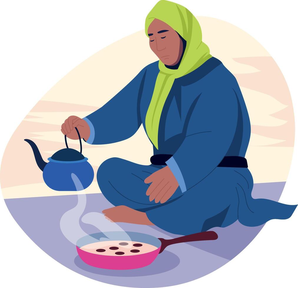 Flat illustration showing a character making barber tea vector