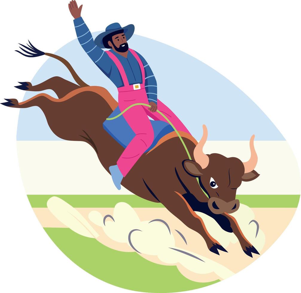 A character participating in cowboy rodeo sport, flat illustration vector