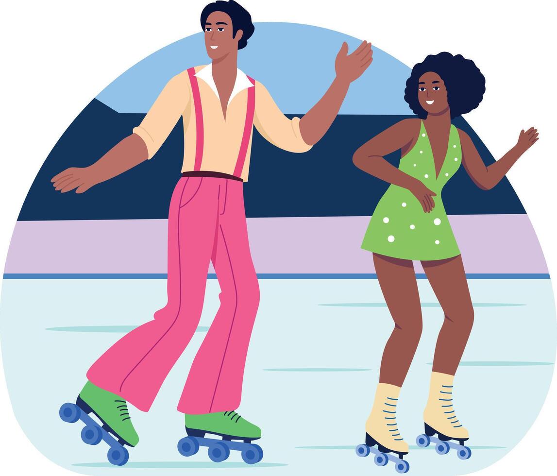 Flat style illustration showing a couple performing a skate dance vector