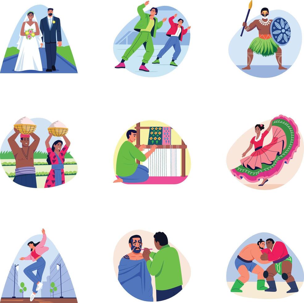 Pack of Cultural Diversity Flat Style Illustrations vector