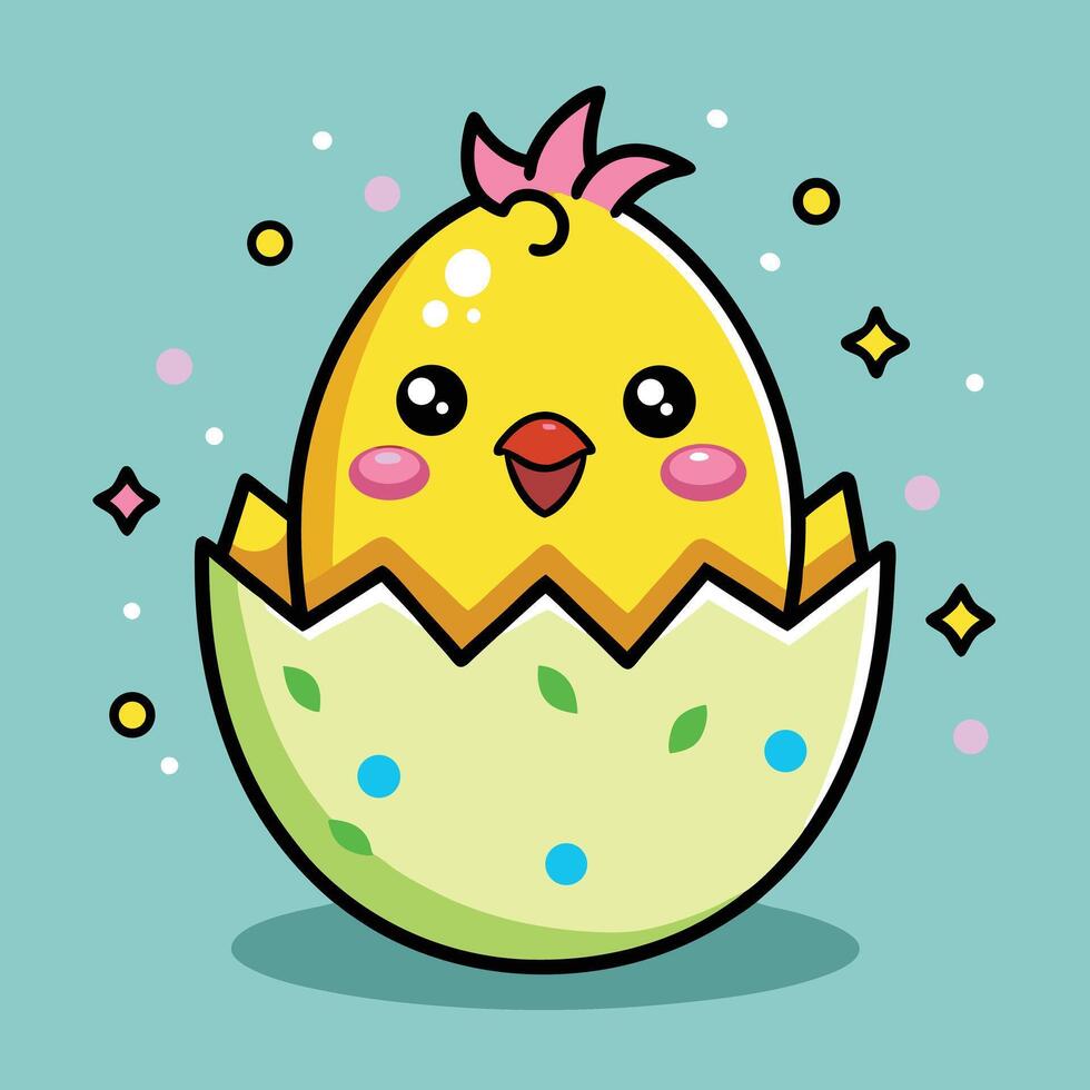 cute little chicken in an egg shell illustration vector