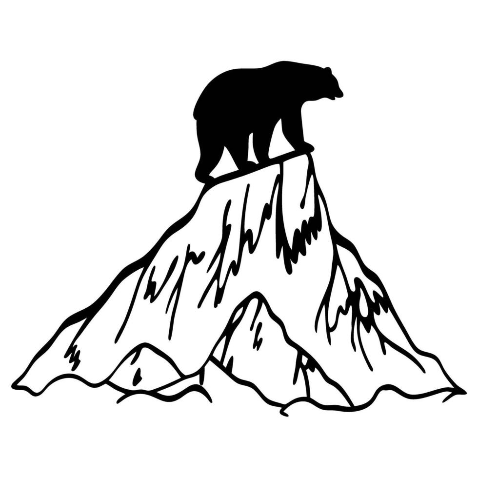 bear silhouette on snowy mountain peak wildlife illustration, nature symbol of strength and solitude vector